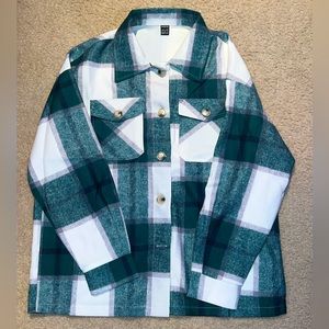 Shein, Women’s Small, green-white plaid flannel